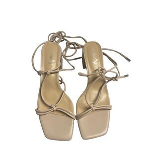 VIVANLY Women’s Chunky Heel Square Toe Lace Up Sandals Size 10 Beige New No Box